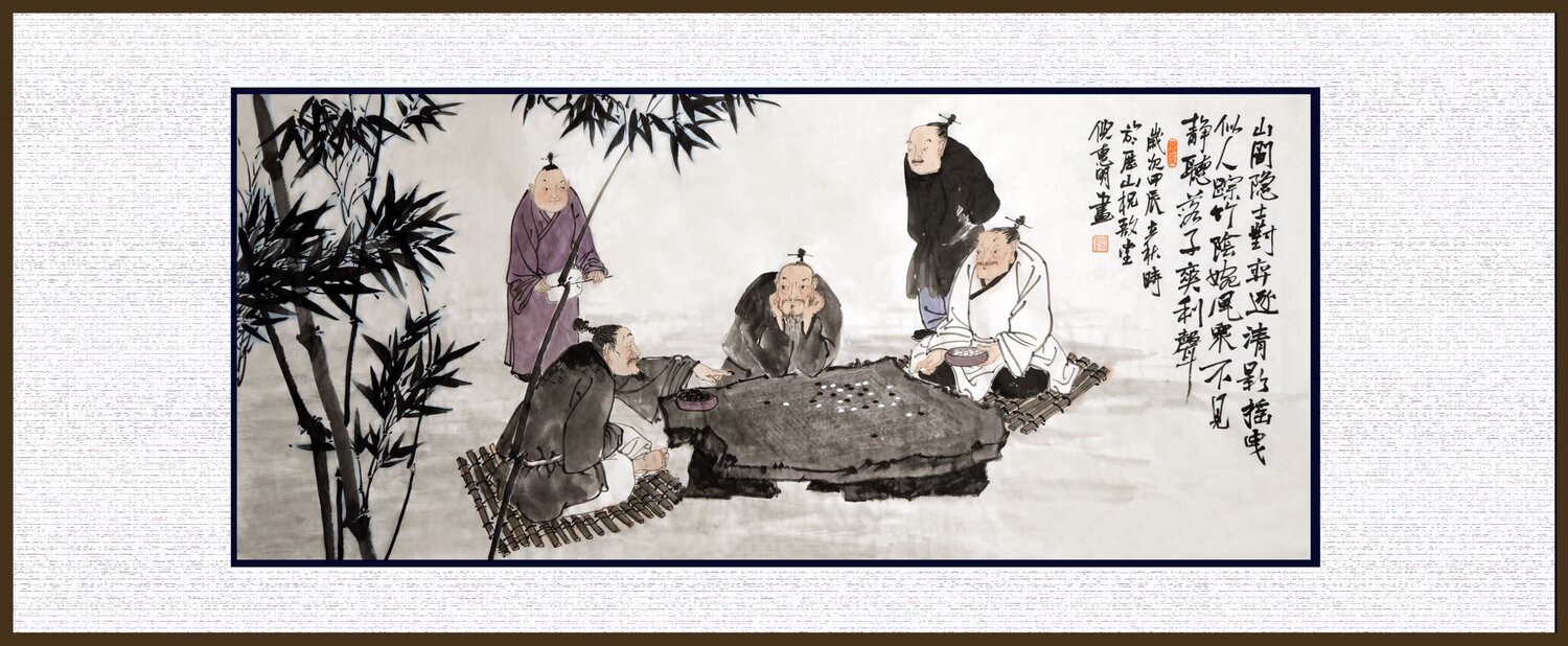 The Quiet Game of Wisdom：Scholars in Tranquil Reflection Nova Shah Originalgemälde zu verkaufen
