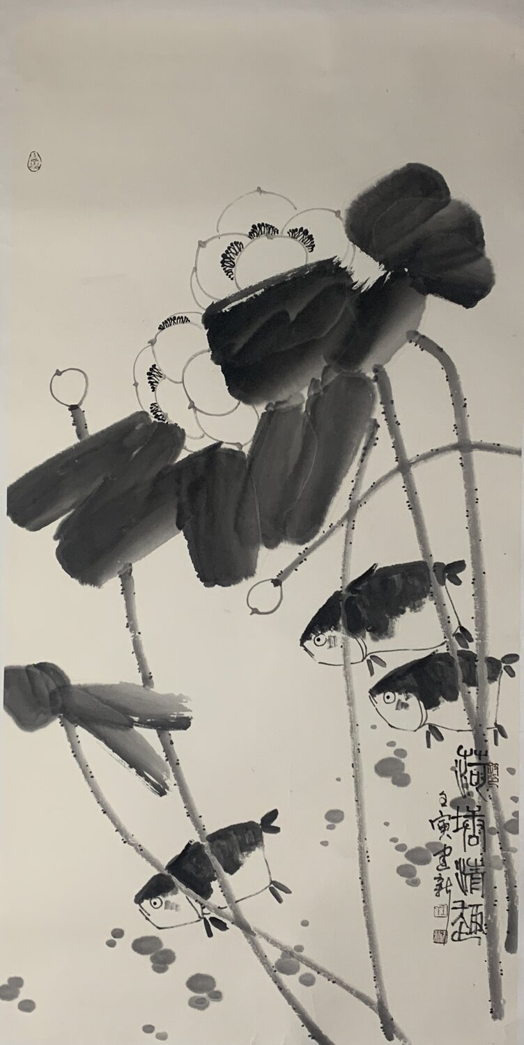 Lotus Pond, Fish at Play Nova Shah Pintura original en venta