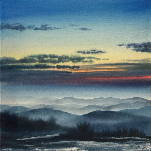 Crépuscule dans les Vosges N°2 von Magalie Ors, Malerei kaufen auf Singulart