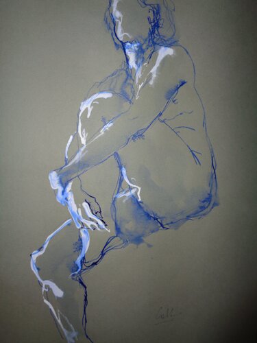 C_42x30_411 " Je me tiens dans le silence du bleu" by Chantal de Grasse des Princes d'Antibes, Work on Paper for Sale on Singulart