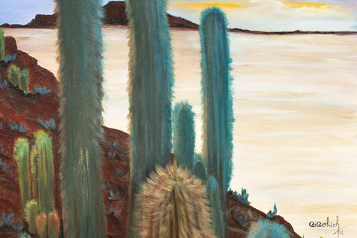 Salinas Grandes y cardones  detalle de NELIDA DIDOLICH, Pintura a la venta en Singulart