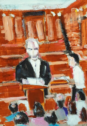 Salman Rushdie Prepares His Lecture (2026) di Sean Bw Parker, Pittura in vendita su Singulart