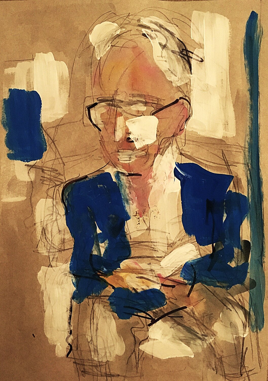 Old Man Reading Solzhenitsyn on the Tube (2025) Sean Bw Parker Originalgemälde zu verkaufen
