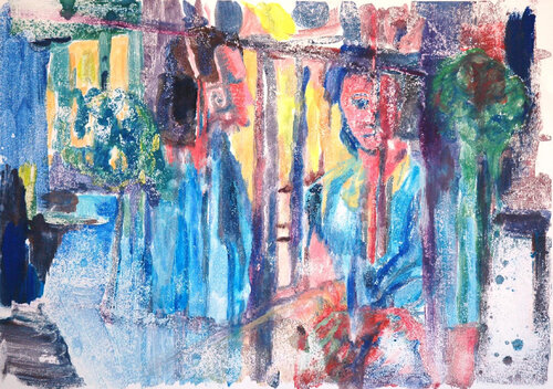 "Couple" Monotype à la gouache von Blandine Lemoine, Malerei kaufen auf Singulart