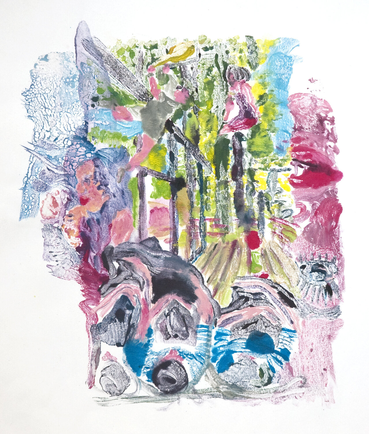 « Jardin d’été et cache -cache de personnages » Blandine Lemoine Werk auf Papier zu verkaufen