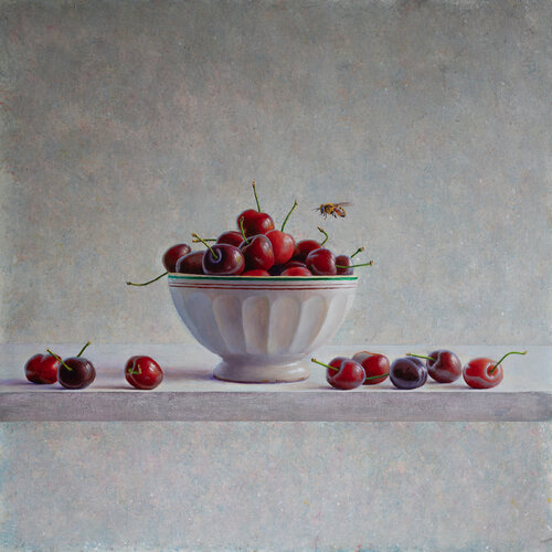 cherries and bee van Julien Landa, Schilderij te koop op Singulart
