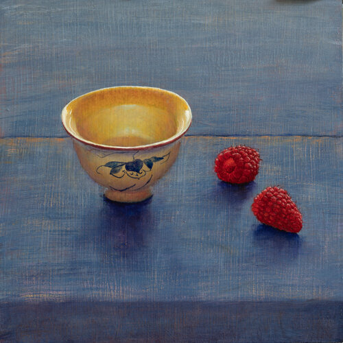 Small bowl and rasberries de Julien Landa, Pintura a la venta en Singulart