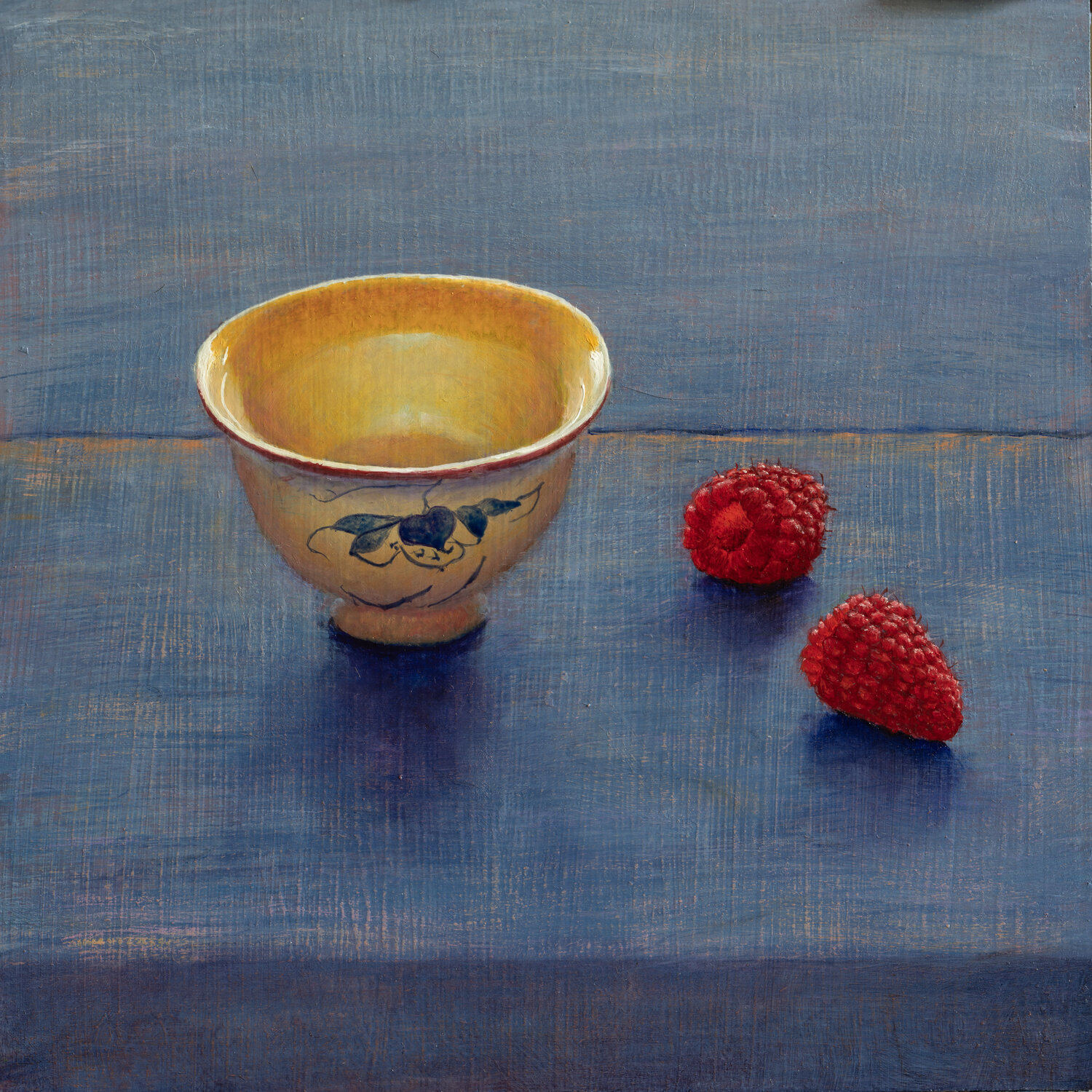 Small bowl and rasberries Julien Landa Original painting for sale