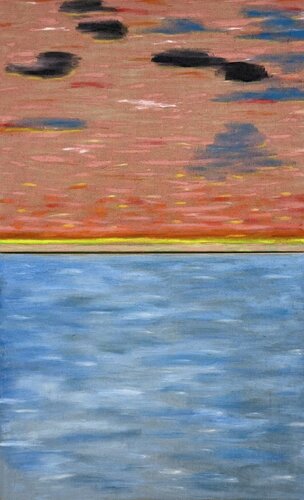 Unendliches Schwimmbad Sonnenuntergang Vertikaler Horizont Horizontal de Lovis Moos, Pintura a la venta en Singulart