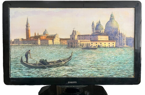The Venice ('TV') of your dreams ( Background painting for my Music Machine titled Aaria) van Zsuzsa Sztruhar, Schilderij te koop op Singulart