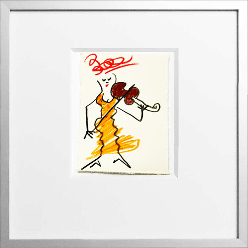 Frau mit Geige - Wildes Orange di Jörg Herz, Disegno in vendita su Singulart