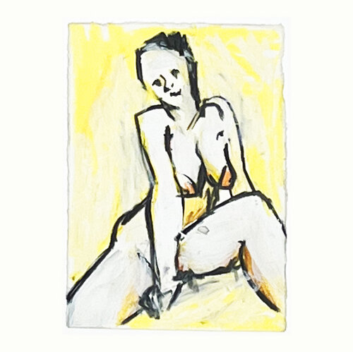 Akt auf gelbem Grund III. di Jörg Herz, Disegno in vendita su Singulart