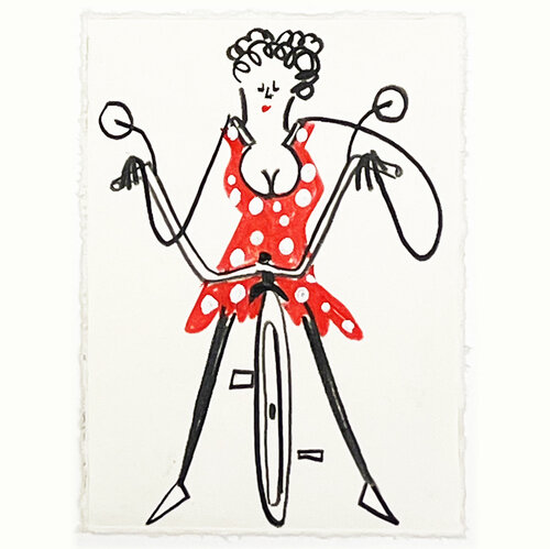 Radfahrerin im Sommerkleid von Jörg Herz, Zeichnungen kaufen auf Singulart