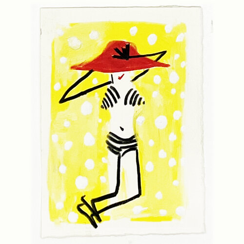 Frau mit rotem Hut im Schwimmbad de Jörg Herz, Dibujo a la venta en Singulart