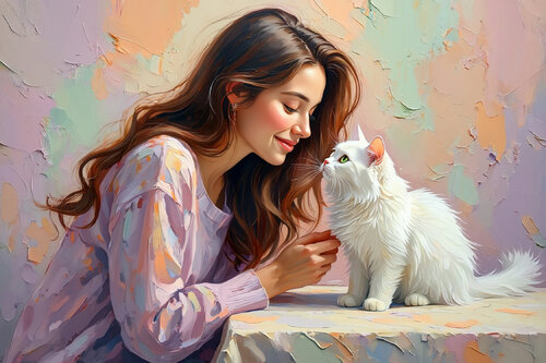 Artist Alexej Tsylin . Woman and Cat di Arts Bound, Stampa in vendita su Singulart