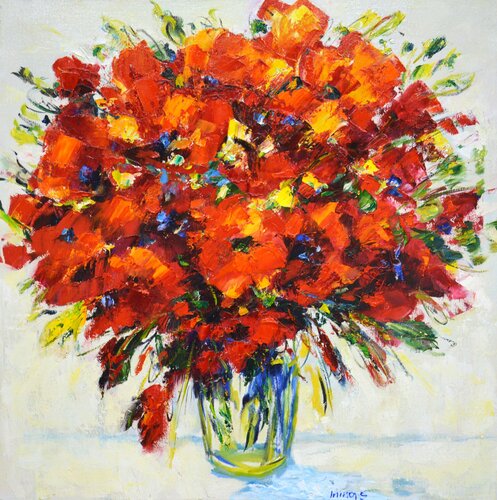 Red Bouquet/ Artist Irina Sidorovich di Arts Bound, Pittura in vendita su Singulart