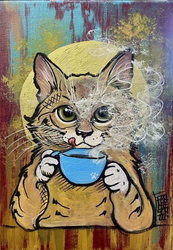 Keep calm and drink Cat-fè! von Francesca Romana Luzi, Malerei kaufen auf Singulart