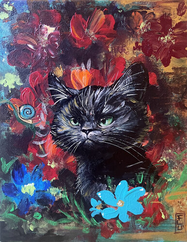 Curiosity charmed the cat by Francesca Romana Luzi, Painting for Sale on Singulart