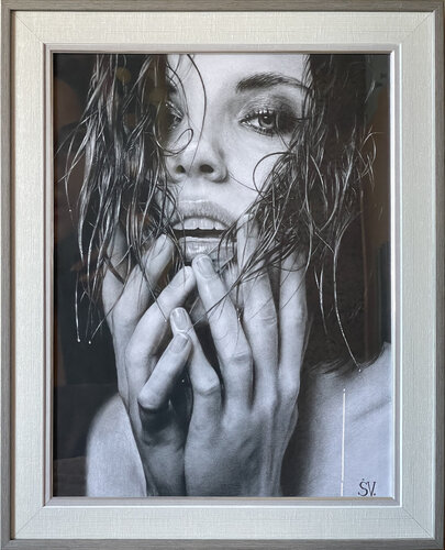 Time is Water..Hyperrealism Water Drops von Sumarokov Vladimir, Zeichnungen kaufen auf Singulart