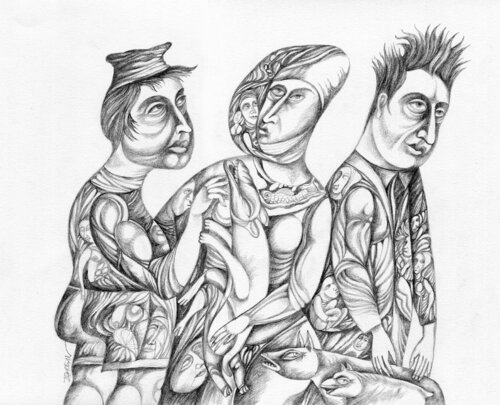 Personages with Pets von Igor Gorban, Zeichnungen kaufen auf Singulart