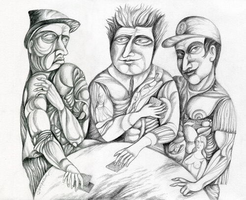Card players by Igor Gorban, 소묘 for Sale on Singulart