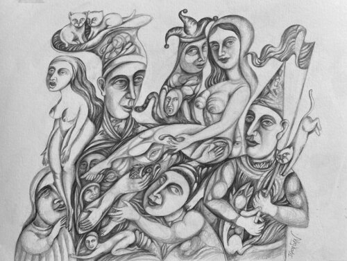 The Ceremony of Fictional Characters di Igor Gorban, Disegno in vendita su Singulart