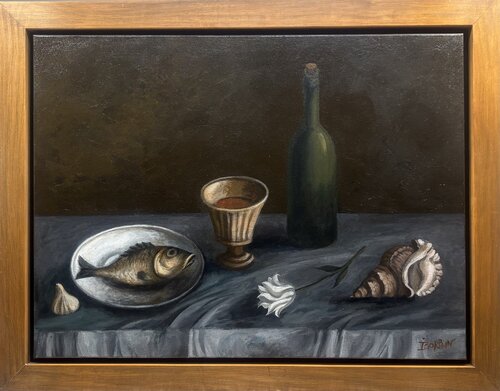 Still Life with Fish and Shell. van Igor Gorban, Schilderij te koop op Singulart