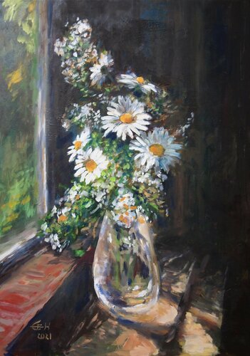 Flowers By The Window von Ellen Fasthuber-Huemer, Malerei kaufen auf Singulart