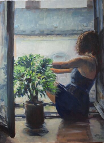At The Window van Ellen Fasthuber-Huemer, Schilderij te koop op Singulart