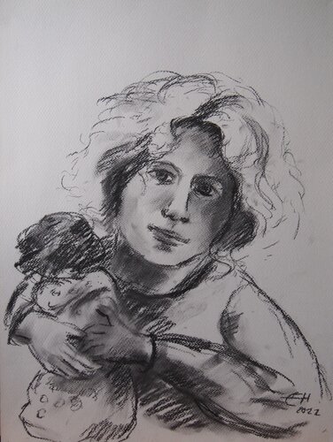 Girl With Doll von Ellen Fasthuber-Huemer, Zeichnungen kaufen auf Singulart
