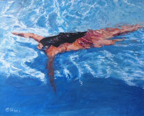 Into The Pool von Ellen Fasthuber-Huemer, Malerei kaufen auf Singulart