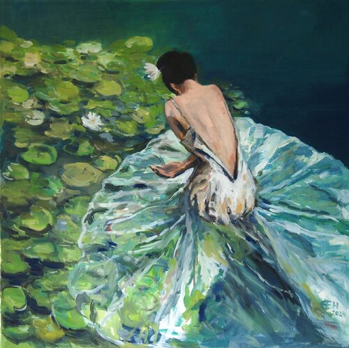Water Lilies van Ellen Fasthuber-Huemer, Schilderij te koop op Singulart