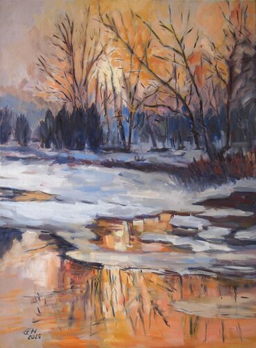 Winter Sun, Reflection van Ellen Fasthuber-Huemer, Schilderij te koop op Singulart