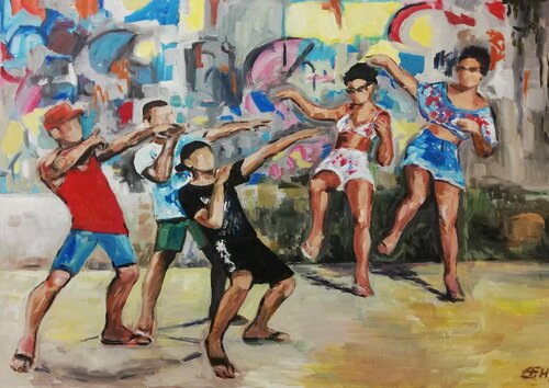 Dancing In The Street di Ellen Fasthuber-Huemer, Pittura in vendita su Singulart