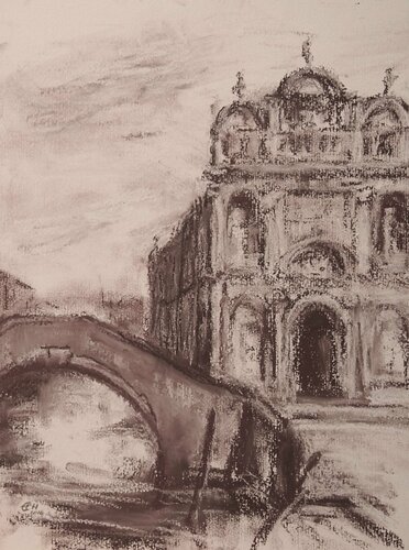 Scuola Grande di San Marco , Venice van Ellen Fasthuber-Huemer, Tekening te koop op Singulart