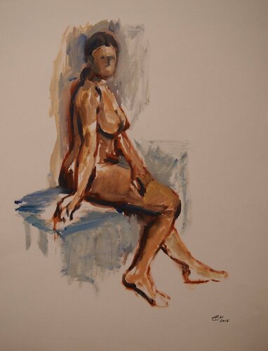 Woman Sitting de Ellen Fasthuber-Huemer, Obra en papel a la venta en Singulart