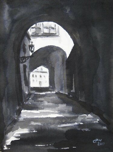 Alte Gasse de Ellen Fasthuber-Huemer, Obra en papel a la venta en Singulart