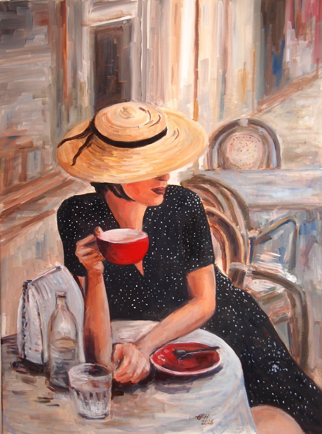 At The Cafe, Spring Ellen Fasthuber-Huemer Originalgemälde zu verkaufen