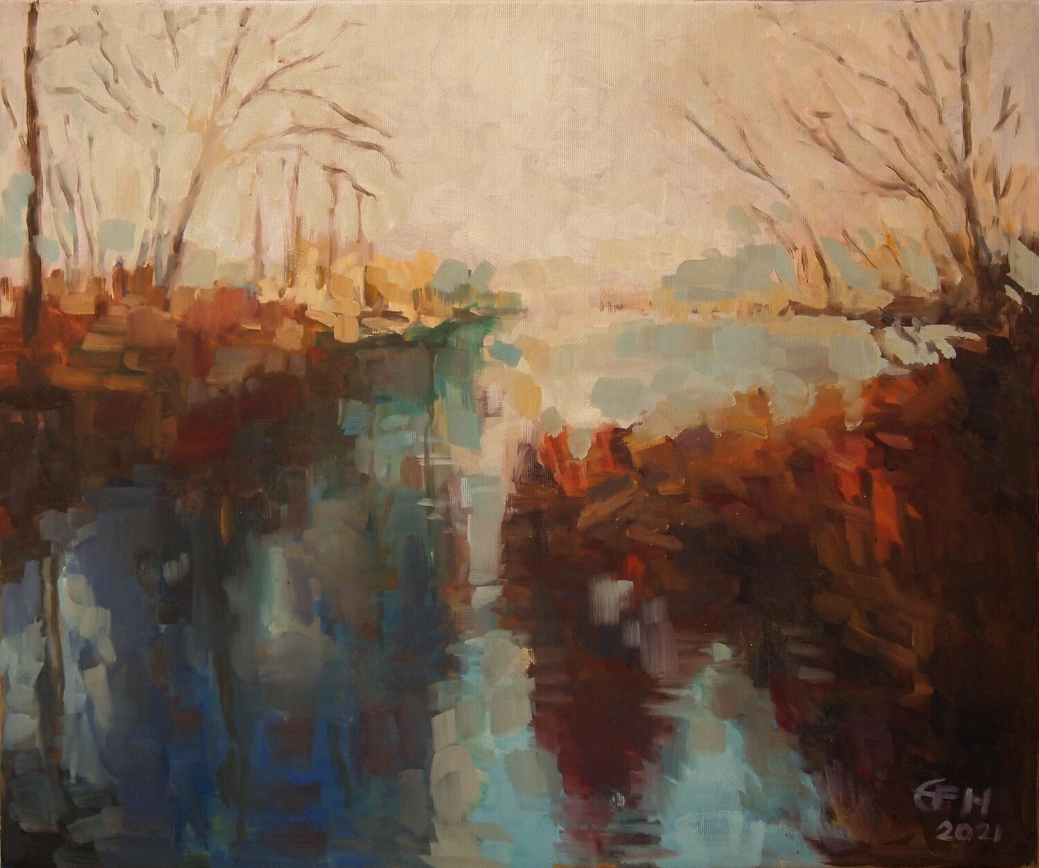 Fog Over The Water Ellen Fasthuber-Huemer Originalgemälde zu verkaufen