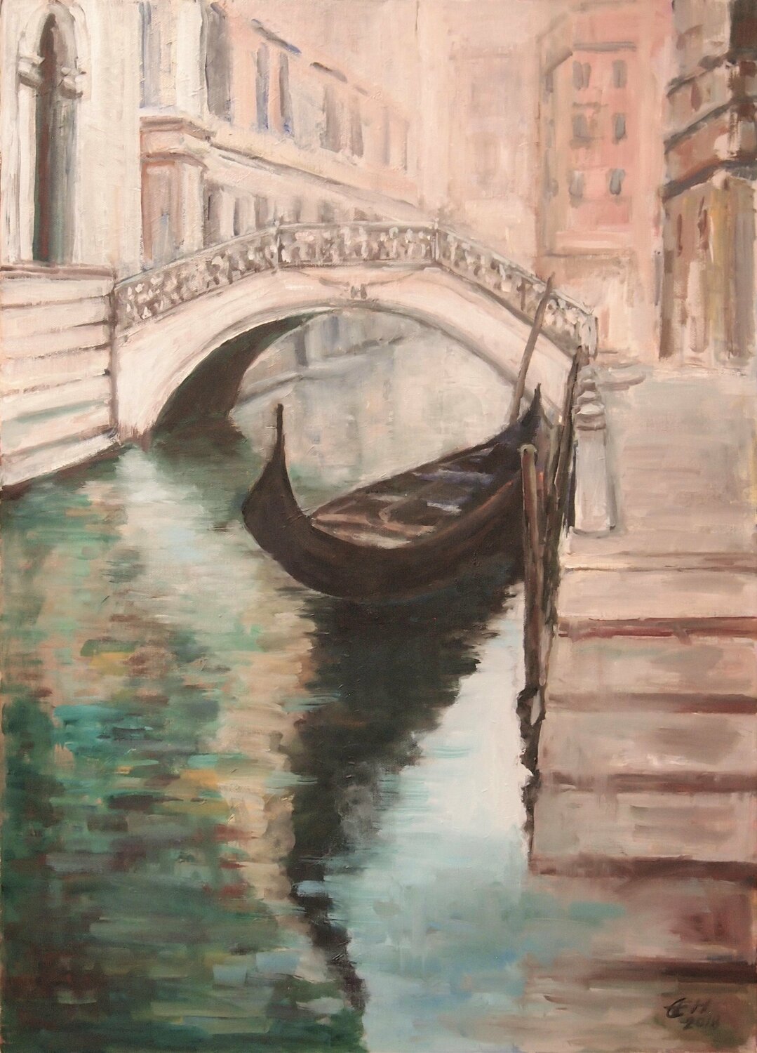 Misty Morning In Venice Ellen Fasthuber-Huemer Originalgemälde zu verkaufen
