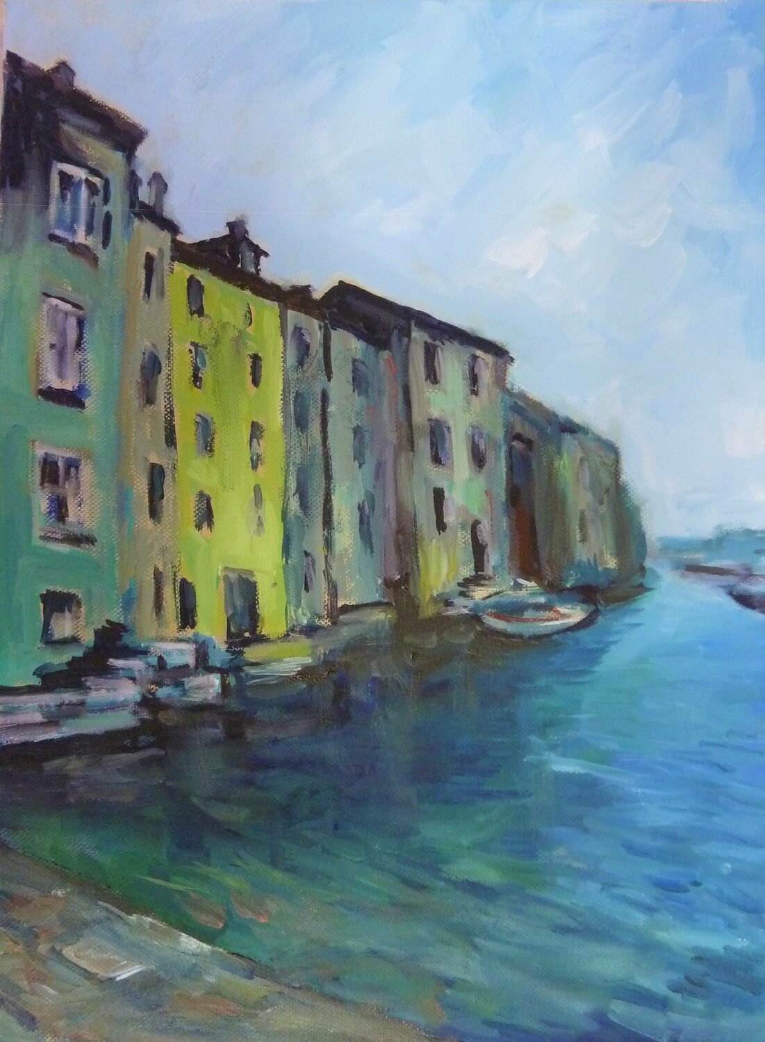 Houses By The Sea Ellen Fasthuber-Huemer Originalgemälde zu verkaufen