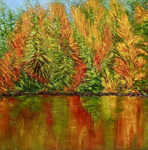 Fall lake van Leen Fine Art, Schilderij te koop op Singulart