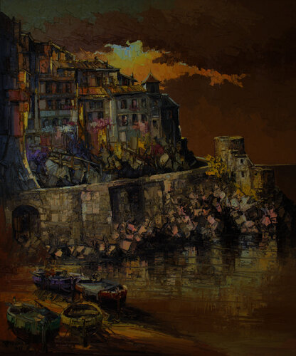 Amalfi al tramonto by Antonio Di Viccaro, 회화 for Sale on Singulart