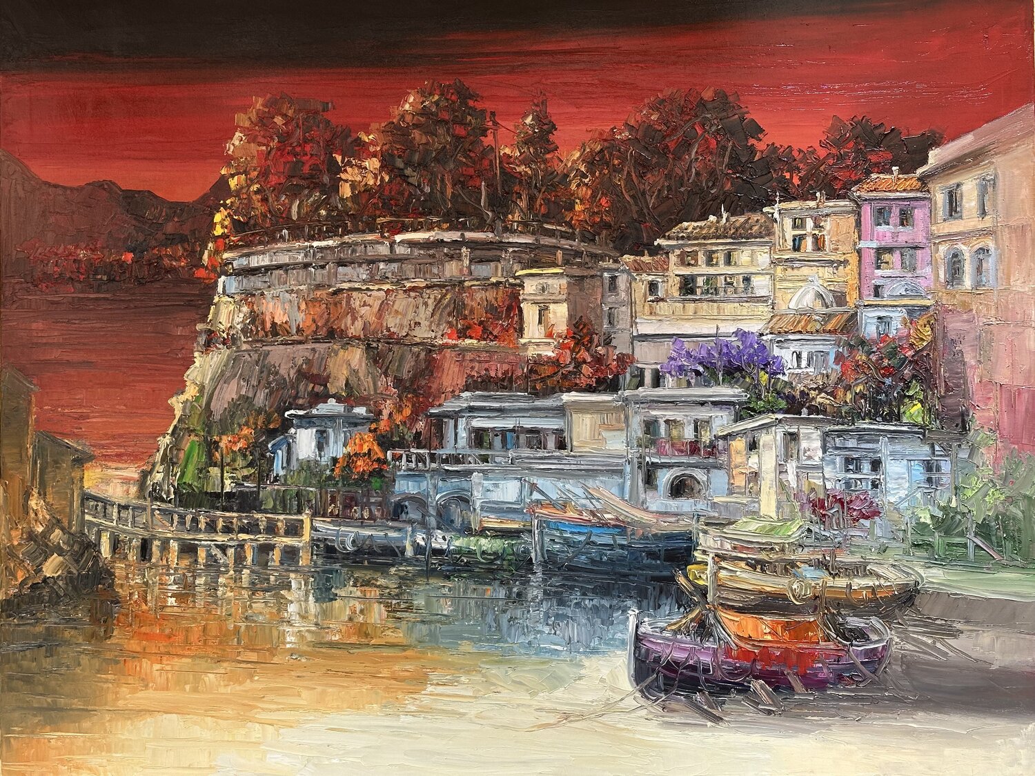 Sorrento al tramonto Antonio Di Viccaro Origineel schilderij te koop