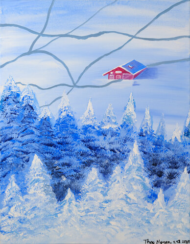 Snow and A Red Barn van Thao Nguyen, Schilderij te koop op Singulart