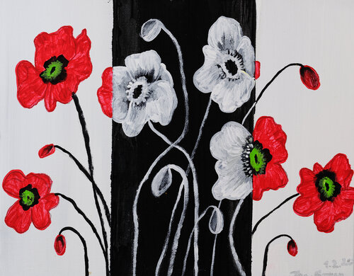Flowers in Contrast van Thao Nguyen, Schilderij te koop op Singulart