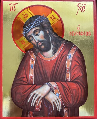 The icon of Jesus Christ, painted with natural pigments on egg yolk, is gilded with gold leaf using a bolus, cold enamel is applied to the gilding; the base of the icon is a linden board with oak veneers, primed with a glue-chalk primer. de Yuliia Klishyna, Pintura a la venta en Singulart