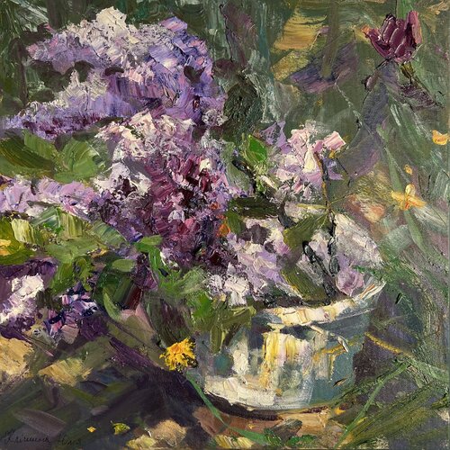 Lilacs in The Bucket von Yuliia Klishyna, Malerei kaufen auf Singulart