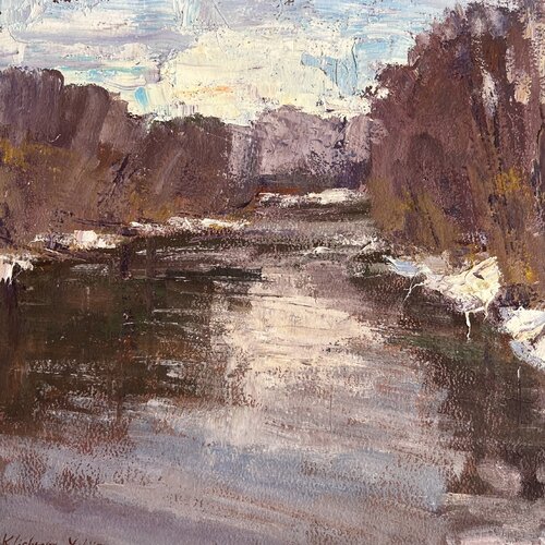 Winter River par Yuliia Klishyna, Peinture en vente sur Singulart