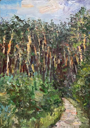 Sunset In The Forest. di Yuliia Klishyna, Pittura in vendita su Singulart